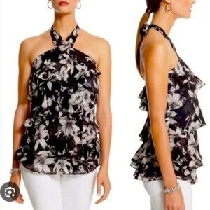 Floral Tiered Tie Neck Top